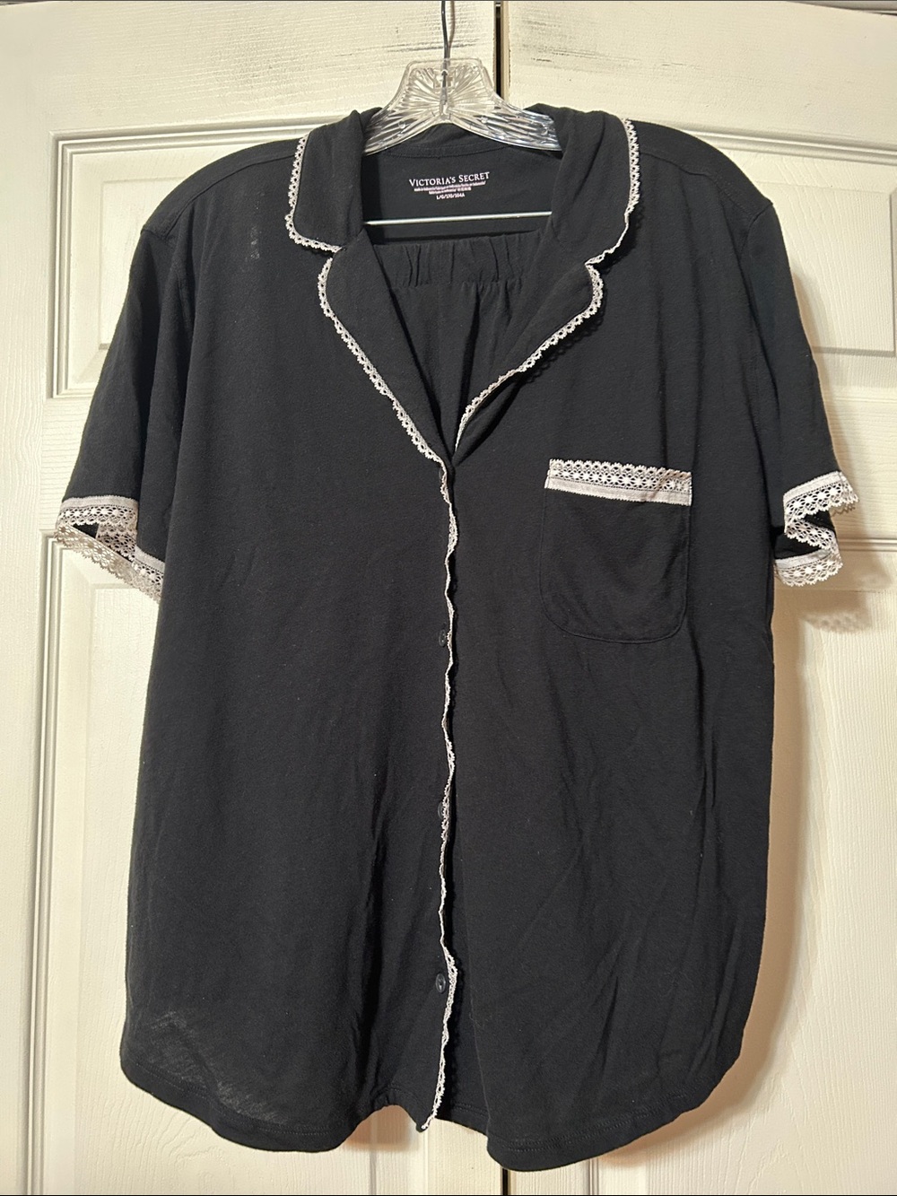 Victoria's Secret L - 2 Piece Black Pajamas,Shirt & Shorts with White Lace Trim
